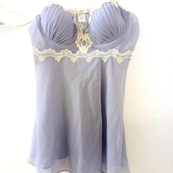 California Dynasty Babydoll Lingerie Set M Scalloped POWDER BLUE Padded Push-up - Picture 4 of 16